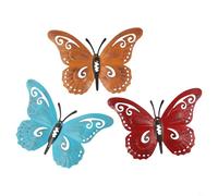 Set di 3 decorazioni da parete tridimensionali a forma di farfalla in ferro cavo, per giardino, casa, spazi interni ed esterni, con sistema di gancio per appendere