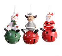 Set di 3 decorazioni natalizie a forma di campana, in ferro, con Babbo Natale, pupazzo di neve e renna, da appendere in interni e decorazioni festive per produrre suoni allegri