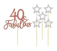 Set di 3 decorazioni per torta per 40° compleanno, 5 inserti a stella argentati, accessori per la decorazione del 40° compleanno per donne, 40° anniversario (oro rosa)