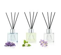 Set di 3 diffusori di fragranze a giunco, set di diffusori di aromaterapia da 50 ml con profumo di lavanda, gelsomino e fresia, con 12 bastoncini in fibra nera, deodorante per aria per camera da letto