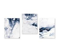 Set di 3 dipinti su tela astratti con oceano, blu navy e bianco, atmosfera moderna, galleria d'arte minimalista, poster per camera da letto, 60x90cmx3, senza cornice.