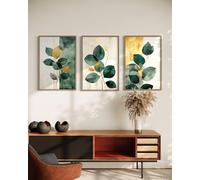 Set di 3 dipinti su tela, immagine di piante astratte, grande poster con stampa Wabi Sabi da galleria, per soggiorno, opera d'arte da parete per la casa 70x90cmx3 cornice