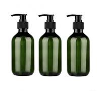 Set di 3 dispenser di sapone da 300 ml, in plastica PET per pompa, set da 3 | Set da 3 pezzi, capacità 300 ml, PET infrangibile, nero per pompa, colore verde/marrone (verde)