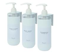 Set di 3 dispenser per shampoo e balsamo, flaconi di plastica con supporti a parete (White-3B3W-PZP)
