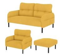 Set di 3 divani modulari in velluto a 2 posti con schienale, sedie e sgabelli ergonomici, struttura in metallo/legno, tasca laterale perfetta per salotti e piccoli appartamenti