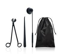 Set di 3 estintori, 1 custodia, coperchio in acciaio inox, stoppino per candele, spatola, set per la cura delle candele, taglierina per tutte le candele (nero)