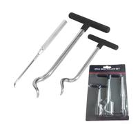 Set di 3 estrattori per guarnizioni progettato per O-ring e paraolio con struttura in acciaio, teste degli utensili angolate e diverse lunghezze per professionisti della riparazione