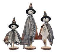 Set di 3 fantasmi in legno per Halloween, fantasmi in legno primitivo con finitura anticata, decorazione per interni spettrale e carina per camino, mensola, fattoria, design dipinto a mano (nero)