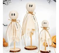 Set di 3 fantasmi in legno per Halloween, fantasmi in legno primitivo con finitura anticata, decorazione per interni spettrale e carina per camino, mensola, fattoria, design dipinto a mano (bianco)