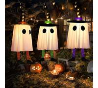 Set di 3 fantasmi luminosi da appendere con cappello da strega, spettrale decorazione per interni ed esterni, decorazione di Halloween per giardino, albero, parete, finestra, confezione da 2