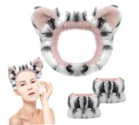 Set di 3 fasce e polsini for spa, fascia elastica in peluche for il lavaggio del viso, assorbente d'acqua, animale carino, morbido, for il trucco, for la cura della pelle, for donne e ragazze, tipo 1,