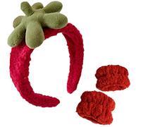 Set di 3 fasce per capelli e braccialetto a forma di fragola, per donne e ragazze, per la cura della pelle, fascia per spa e set da polso (tipo B)