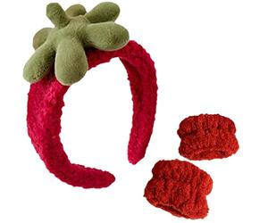 Set di 3 fasce per capelli e braccialetto a forma di fragola, per donne e ragazze, per la cura della pelle, fascia per spa e set da polso (tipo B)