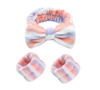Set di 3 fasce per capelli Spa, fascia per capelli, fascia cosmetica, fascia per capelli morbida, fascia elastica in peluche corallo, fascia da polso impermeabile portatile, cravatta a farfalla