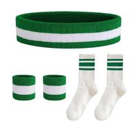 Set di 3 fasce per il sudore a righe con 1 paio di calze, fascia sportiva, fascia per saldatura fitness, braccialetti in spugna, bracciali da basket