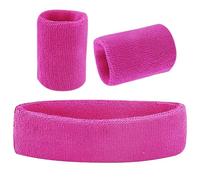 Set di 3 fasce per il sudore rosa con braccialetti sportivi per ragazze, in morbido cotone spugna ispessita, set di braccialetti sportivi per bambini (1 fascia e 2 polsi)