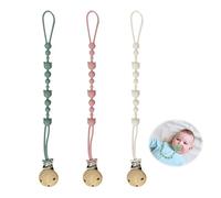 Set di 3 fascette in silicone per ciuccio, elastico e robusto, per pacifier, catena morbida e flessibile, con clip per ciuccio, per ragazzi e ragazze, colore: beige, viola chiaro