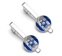 Set di 3 fermacravatte con bandiere israeliane per uomo, fermacravatta rotondi e gemelli per accessori di abbigliamento di lusso, 2 pezzi