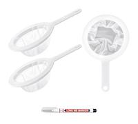 Set di 3 filtri per capelli in rete 100/200/400 con manico + 1 pennarello nero per kefir, succo, latte, caffè, filtro alimentare in plastica