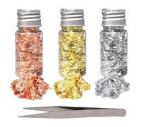 Set di 3 fiocchi metallici per unghie con pinzette di precisione, oro, argento, oro rosa, per unghie in gel, acrilico e naturali, artigianato in resina