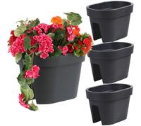 Set di 3 fioriere da balcone per ringhiere, 39,5 cm, 12,3 l, colore antracite