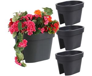 Set di 3 fioriere da balcone per ringhiere, 39,5 cm, 12,3 l, colore antracite