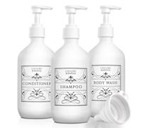Set di 3 flaconi ricaricabili per shampoo e balsamo, eleganti dispenser per shampoo e balsamo, con pompa, 453,6 g, dispenser per shampoo e bagnoschiuma, per doccia