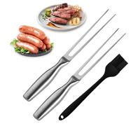 Set di 3 forchette da carne e spazzola per olio, forchetta da carne in acciaio inox, forchetta da trinciatura con manico ergonomico, forchetta per barbecue, tacchino, arrosto, cena per campeggio e