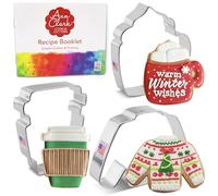 Set di 3 formine per biscotti natalizie, realizzate negli Stati Uniti da Ann Clark, tazza da caffè, tazza da latte, maglione