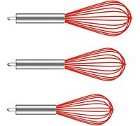 Set di 3 fruste manuali in acciaio inox per creme, con manico per cucina, colore: rosso