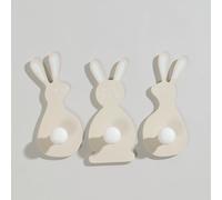 Set di 3 ganci appendiabiti a forma di coniglio beige e bianco
