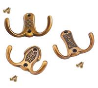 Set di 3 ganci da parete resistenti, appendiabiti a doppio gancio, in bronzo antico, for ingresso, armadio, garage, asciugamani appesi(B)
