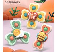 Set di 3 giocattoli da bagno a forma di insetto per bambini con ventose, giocattoli sensoriali a forma di sonaglio e girandola, in stile cartone animato, in materiale ABS, con design a mulino a vento 