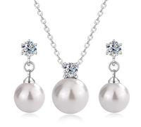 Set di 3 gioielli con ciondolo a forma di cuore e perle, 40+5CM, Perla perla zircone, Perla Zircone