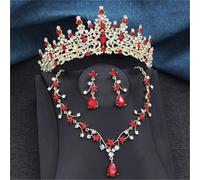 Set di 3 gioielli da principessa da donna in diversi colori con una collana e orecchini a forma di tiara di cristallo, per spose e balli studenteschi, Tiaras, Cristallo