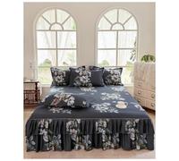 Set di 3 gonne da letto in pizzo, 1 gonna da letto + 2 federe senza anima for cuscini, biancheria da letto for tutte le stagioni con stampa floreale.(Color-04,120x200cm)
