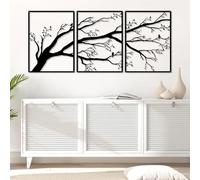 Set di 3 grandi alberi della vita decorativi da parete decorazione murale in metallo segno dell'albero uccelli sul ramo scultura in metallo per casa giardino ufficio interno all'aperto (15,7inx35,4in)