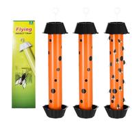 Set di 3 grandi piege mosche per interni ed esterni, cattura mosca e piega, con strisce aderenti, modello sospeso, per casa e giardino. (Colore arancione)