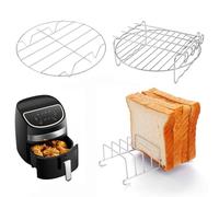 Set di 3 griglie per friggitrice ad aria, accessori per friggitrice ad aria, 15,2 cm, multiuso, a doppio strato, con spiedino, griglia rotonda per toast, adatta alla maggior parte delle friggitrici ad