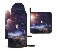 Set di 3 guanti da forno e presine resistenti al calore fino a 260 °C, guanti da forno e cuscinetti caldi, guanti da cucina per lo spazio esterno, galassia, universo, presine, presine per cottura alla