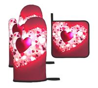 Set di 3 guanti da forno e presine resistenti al calore fino a 260 °C, guanti da forno e cuscinetti caldi, guanti da cucina per San Valentino, guanti da cucina a forma di cuore, presine per cottura