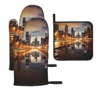 Set di 3 guanti da forno e presine resistenti al calore fino a 260 °C, guanti da forno e cuscinetti caldi, guanti da cucina Chicago, presine per cottura alla griglia