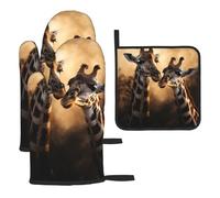 Set di 3 guanti da forno e presine resistenti al calore, guanti da forno con due giraffe insieme, guanti da forno antiscivolo per cucinare barbecue