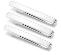 Set di 3 HONEY BEAR Fermacravatte Uomo per cravatta di dimensioni normali, 2.12" Ferma Cravatta per Regalo di Nozze affari,5.4cm (Più spesso Argento lucido con scatola)