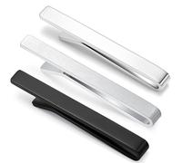 Set di 3 HONEY BEAR Fermacravatte Uomo per cravatta di dimensioni normali, 2.12" Ferma Cravatta per Regalo di Nozze affari,5.4cm (Più spesso Argento lucido + spazzolato + nero con scatola)