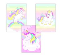 set di 3 immagini a forma di unicorno, per la cameretta dei bambini e la cameretta dei bambini, poster rosa, formato DIN A4, motivo: unicorno, unicorno, animali, decorazione arcobaleno, senza cornice