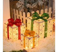 Set di 3 LED Regali Natale Decorazioni Natalizie, Lampade Addobbi Natalizi per La Casa, Pacchi Regalo Luminosi Natale, Pacchi Natalizi Luminosi