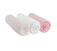 Set di 3 lenzuola con angoli, 70 x 160 cm, per lettino da bambino e neonato 70 x 160 cm, 100% jersey di cotone, rosa, bianco, ecrù, elasticizzate e traspiranti, sonno sano, marchio Easy Dort, Oeko-tex, di qualità, prodotte nell’Unione europea