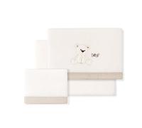 Set di 3 Lenzuola per Mini Culla Neonato in CORALINA Oso Lazo beige · Lenzuolo Invernale Extra Caldo per Mini Lettino