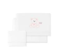 Set di 3 Lenzuola per Mini Culla Neonato in CORALINA Oso Lazo bianco rosa · Lenzuolo Invernale Extra Caldo per Mini Lettino